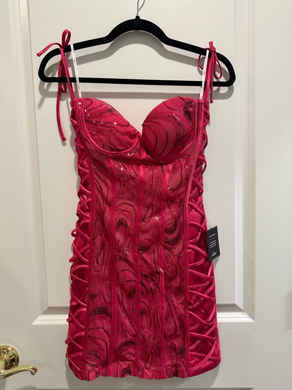 Lulu's Hot Pink Sequin Lace-Up Mini Dress